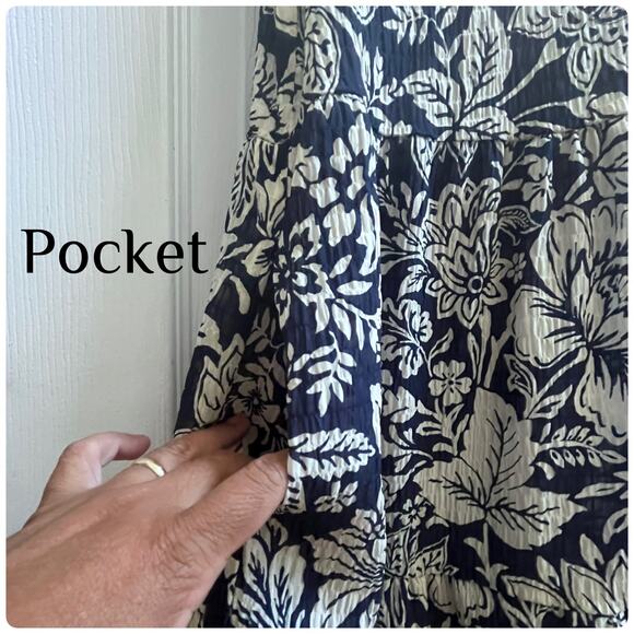 Elliot Lauren Semi Sheer Floral V Neck Gauzy Tier Pocket Dress Large Lightweight - Picture 9 of 14